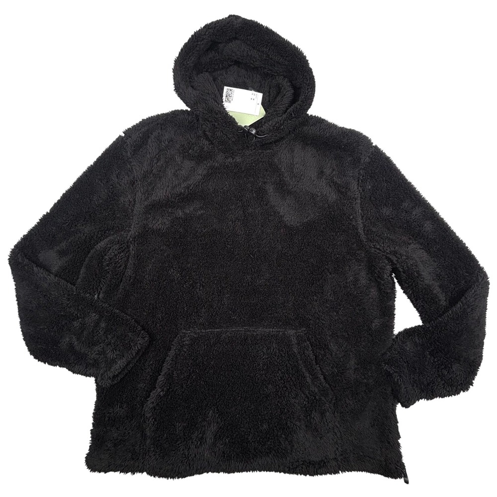 H&M Mens Medium Black Teddy Fleece Hoodie Kangaroo Relaxed Fit Plush Soft NWT